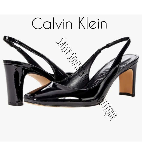 🆕⭐ Calvin Klein black patent leather slingback heels - Picture 1 of 12